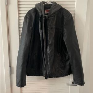 Levi leather jacket with hood